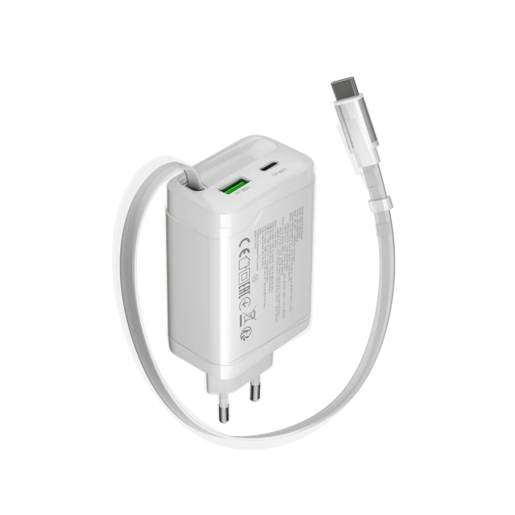 CANYON punjač OnCharge 65RC Build-In Cable USB-C 65W 1xPD 1xQC EU White