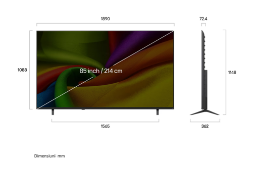LG NanoCell televizor 85NU8E0B3LA, 4K Ultra HD, Smart TV, webOS 26, α7 AI Processor 4K Gen9, HDR10 / HLG, 2.0ch 20W, Crni