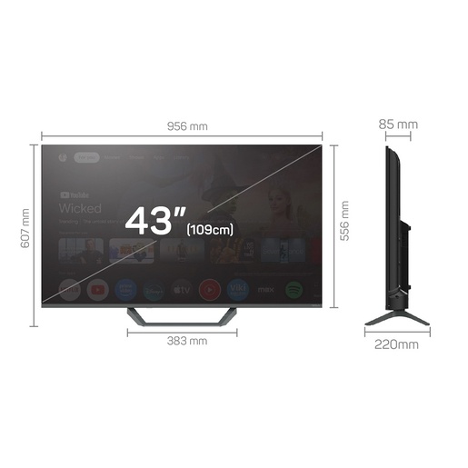 TESLA QLED televizor Q43E655GUS, 4K Ultra HD, Google TV, HDR, HLG, Dolby Vision, tamno siva
