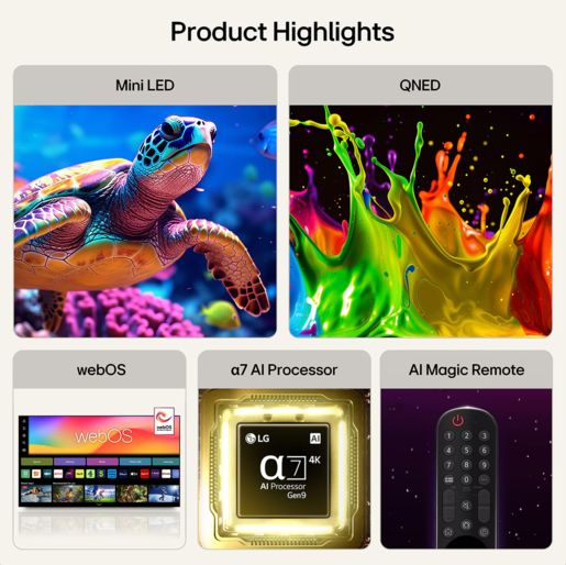 LG QNED MiniLED televizor 50QNED7EB3C, 4K Ultra HD, Smart TV, webOS 26, α7 AI Processor 4K Gen9, 60Hz, HDR10, ThinQ AI, AI Magični daljinski, Crni