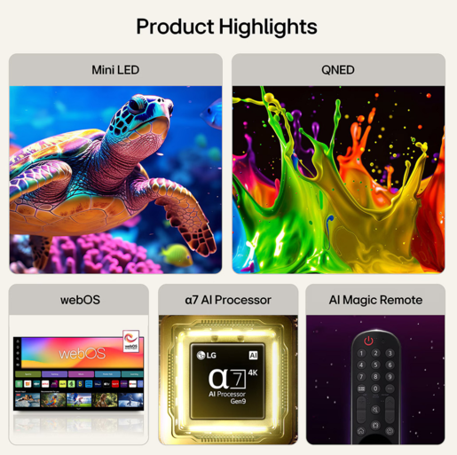 LG QNED MiniLED televizor 65QNED7EB3C, 4K Ultra HD, Smart TV, webOS 26, α7 AI Processor 4K Gen9, 60Hz, HDR10, HLG, ThinQ AI, AI Magični daljinski, Crni