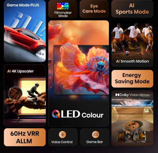 HISENSE Hi-QLED televizor 75E7Q, 4K Ultra HD, Smart TV, VIDAA Smart OS, Quantum Dot, Dolby Vision, HDR10+, Dolby Atmos, DTS Virtual:X, VRR 60 Hz, ALLM, AirPlay 2, Local Dimming, Metalni okvir, Crni
