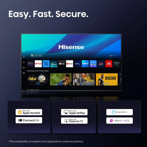 HISENSE Hi-QLED televizor 75E7Q, 4K Ultra HD, Smart TV, VIDAA Smart OS, Quantum Dot, Dolby Vision, HDR10+, Dolby Atmos, DTS Virtual:X, VRR 60 Hz, ALLM, AirPlay 2, Local Dimming, Metalni okvir, Crni