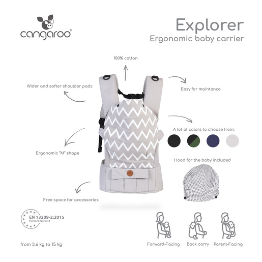 CANGAROO ergonomska nosiljka Explorer, Grey