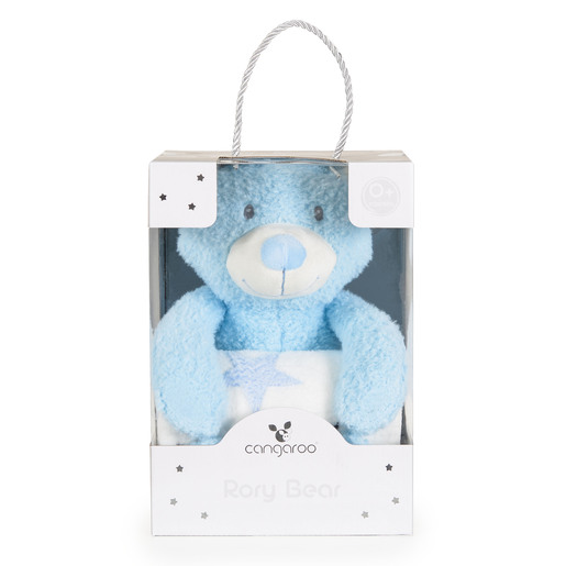 CANGAROO dekica za bebe sa plišanom igračkom Rory Medo, Blue, 75 x 90 cm