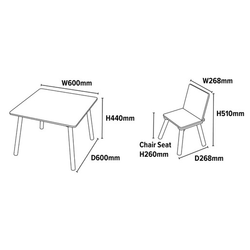 KINDER HOME dječji stol sa 2 stolice bijeli TF-6163
