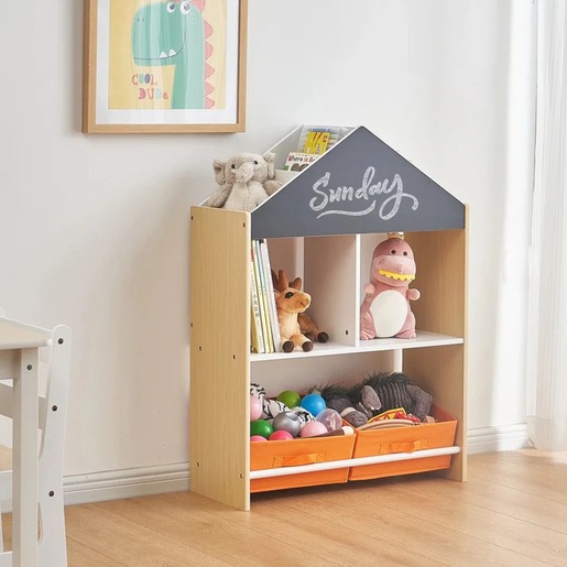 KINDER  HOME dječji ormarić, regal za igračke i knjige sa tablom za pisanje, kuća, drvo TF-6747