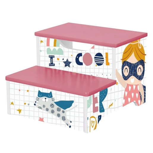 KINDER HOME dječja stolica, drvene stepenice na 2 nivoa, roza, SUPER DEVOJČICA TF-6019