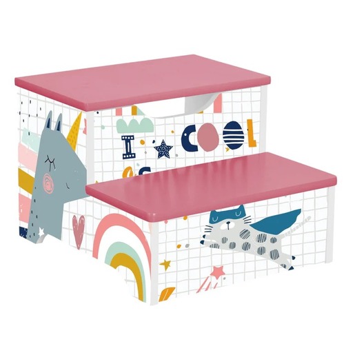 KINDER HOME dječja stolica, drvene stepenice na 2 nivoa, roza, SUPER DEVOJČICA TF-6019