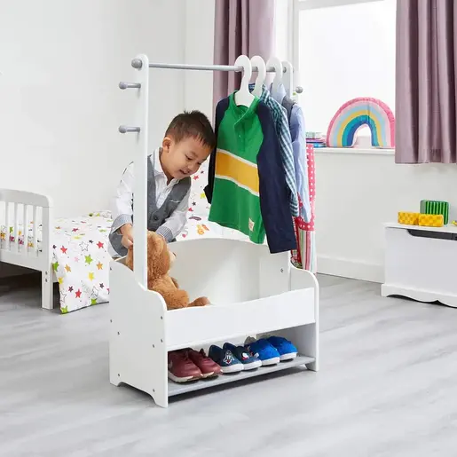 KINDER HOME Drveni stalak sa policama za dječju odjeću bijeli TF-6203