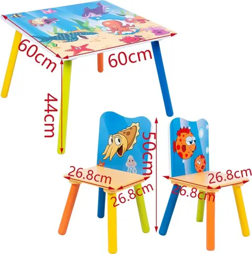 KINDER HOME dječji drveni stol i stolice sa morskim životinjama TF-4290