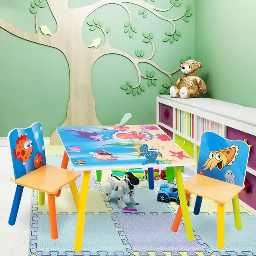 KINDER HOME dječji drveni stol i stolice sa morskim životinjama TF-4290