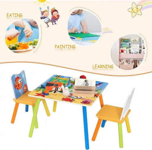 KINDER HOME dječji drveni stol i stolice sa morskim životinjama TF-4290