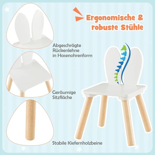 KINDER HOME dječji drveni stol sa 2 stolice - BUNNY TF-6176