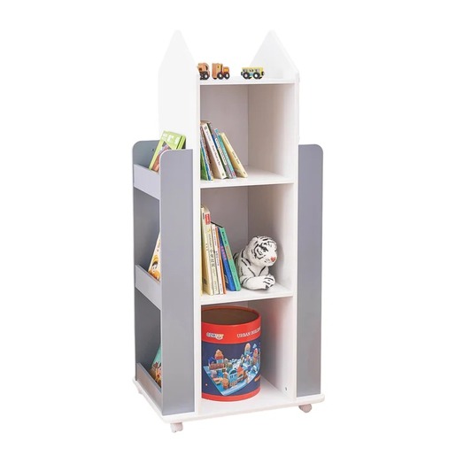 KINDER HOME RAKETA sa rotirajućim odsjekom za 360 stepeni drvena - za odlaganje knjiga i igračaka BIJELA/SIVA TF-6914