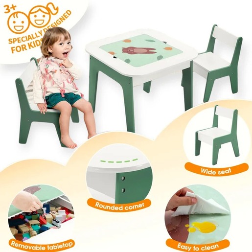 KINDER HOME dječji stol sa stolicama 4 u 1 ,2 vrha,tabla i vrh za slaganje LEGO konstrukotora TF-6808
