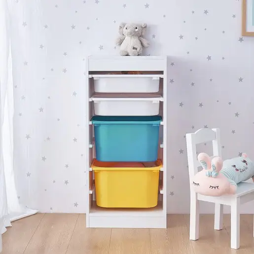 KINDER HOME dječji ormarić, polica za igračke sa 4 kutije za odlaganje, bijela TF-6745-2