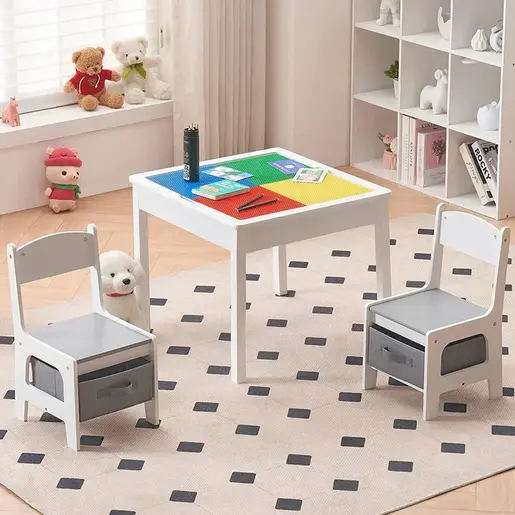 KINDER HOME Dvostrani dječji stol sa 2 stolice šareni TF-6705