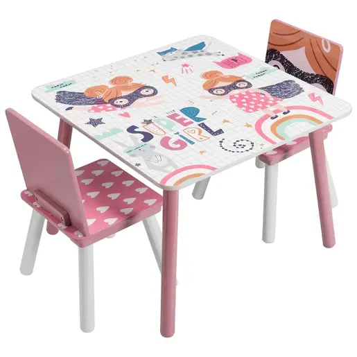 KINDER HOME Drveni dječji stol sa stolicama roze TF-6001