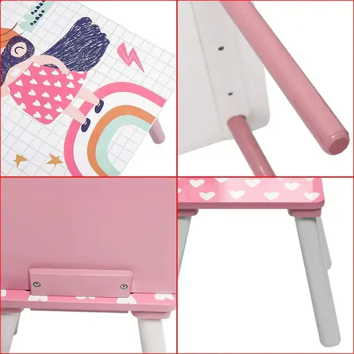 KINDER HOME Drveni dječji stol sa stolicama roze TF-6001