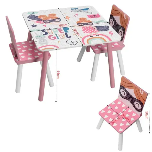 KINDER HOME Drveni dječji stol sa stolicama roze TF-6001