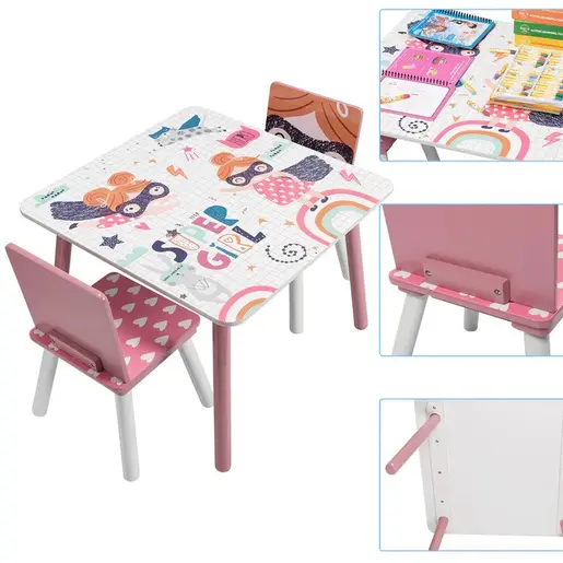 KINDER HOME Drveni dječji stol sa stolicama roze TF-6001