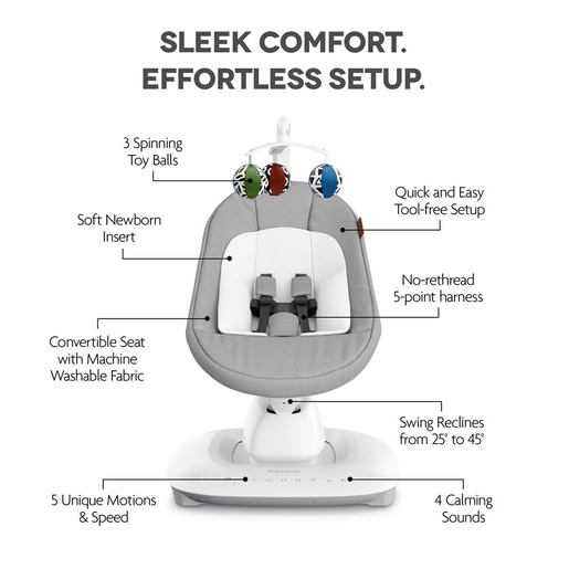 UPPAbaby MamaRoo Smart Swing ležaljka-ljuljačka, Stella Grey Melange