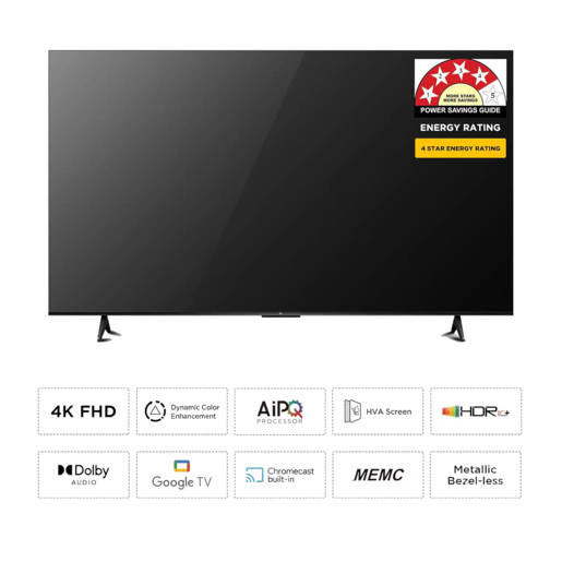 TCL LED televizor 55P6L, 4K Ultra HD, Smart TV, Google OS, AiPQ procesor, HDR10, HVA panel, Dolby Audio, dizajn bez okvira, crni