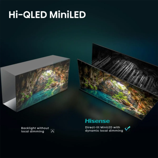 Hisense ULED MiniLED 85U7SE, 4K Ultra HD, Smart TV, VIDAA, Smart OS, 144 Hz, Integrisan subwoofer, Dolby Vision·Atmos, crni