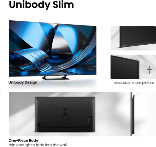 Hisense ULED MiniLED 85U7SE, 4K Ultra HD, Smart TV, VIDAA, Smart OS, 144 Hz, Integrisan subwoofer, Dolby Vision·Atmos, crni