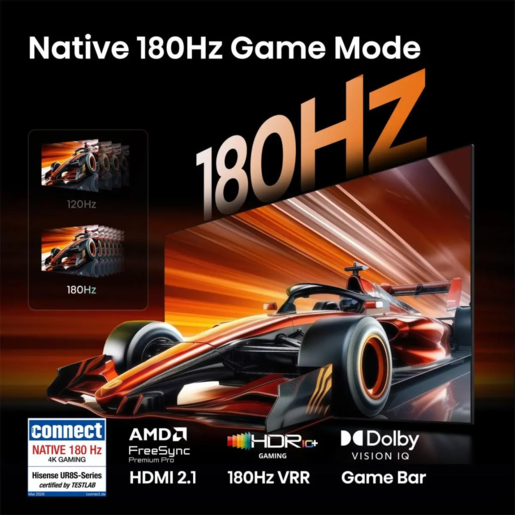 Hisense RGB MiniLED 65UR8S, 4K Ultra HD, Smart TV, VIDAA, Smart OS, 180 Hz, 2.1.2 Ch. Multi-Surround, Crni