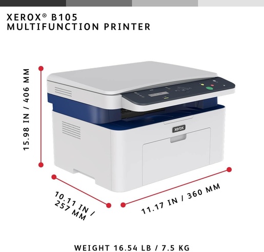 Xerox multifunkcijski printer B105, Mono Laser, Print Scan Copy, 21ppm C/B, 1200x1200dpi, Flatbed skener, USB, WiFi, 128MB RAM