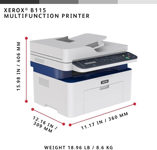 Xerox multifunkcijski printer B115, Mono Laser, Print Scan Copy Fax, 20ppm C/B, 1200x1200dpi, ADF 40 listova, Flatbed skener, Ethernet, USB, WiFi, 128MB RAM