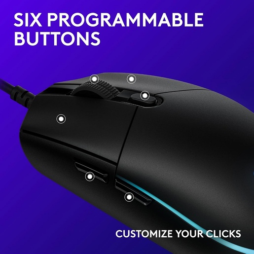 Logitech miš G203 Lightsync, žični USB, optički, 8000 DPI, 6 tipki + Scroll, RGB, programabilne tipke, crni
