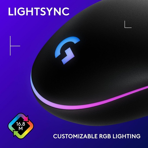 Logitech miš G203 Lightsync, žični USB, optički, 8000 DPI, 6 tipki + Scroll, RGB, programabilne tipke, crni