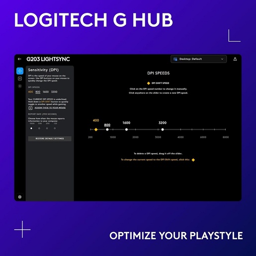 Logitech miš G203 Lightsync, žični USB, optički, 8000 DPI, 6 tipki + Scroll, RGB, programabilne tipke, crni