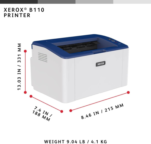 Xerox printer B110, Mono Laser, 20ppm, 600x600dpi, Manual Duplex, USB, WiFi, 128MB RAM