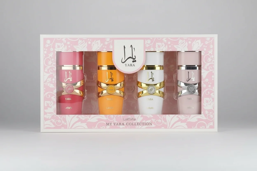 Lattafa Yara poklon set – Yara 25 ml + Yara Candy 25 ml + Yara Moi 25 ml + Tous 25 ml