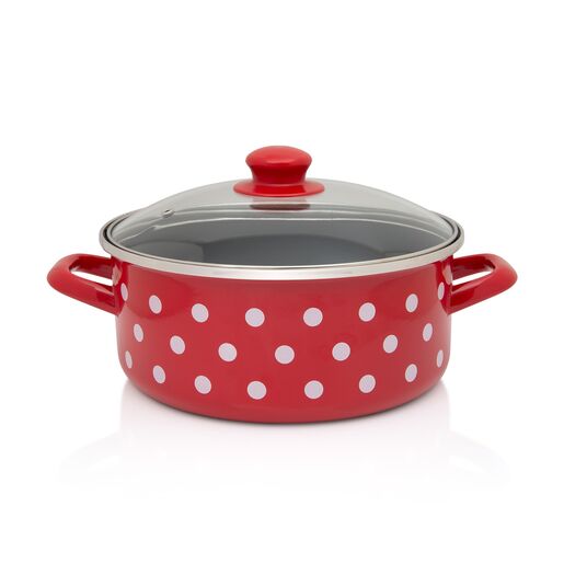 Metalac plitka šerpa s poklopcem BIJELE TUFNE 20cm/2,75lit, crvena