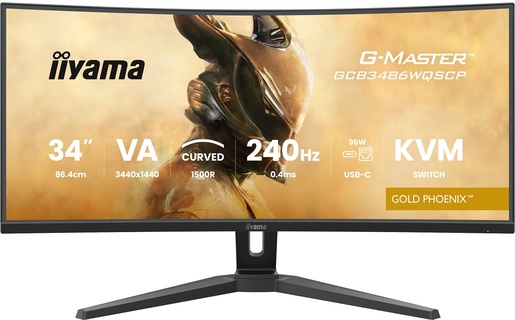 IIYAMA gaming monitor G-Master Gold Phoenix, 34" UWQHD VA Curved 1500R, HDR400, AMD FreeSync Premium, 240Hz, USB-C, KVM, zvučnici