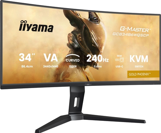 IIYAMA gaming monitor G-Master Gold Phoenix, 34" UWQHD VA Curved 1500R, HDR400, AMD FreeSync Premium, 240Hz, USB-C, KVM, zvučnici