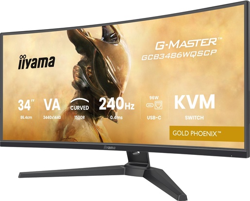 IIYAMA gaming monitor G-Master Gold Phoenix, 34" UWQHD VA Curved 1500R, HDR400, AMD FreeSync Premium, 240Hz, USB-C, KVM, zvučnici