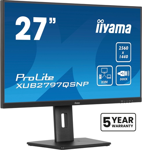 IIYAMA poslovni monitor ProLite XUB2797QSNP-B1, 27" QHD IPS, 100Hz, Adaptive Sync, USB-C, LAN, zvučnici
