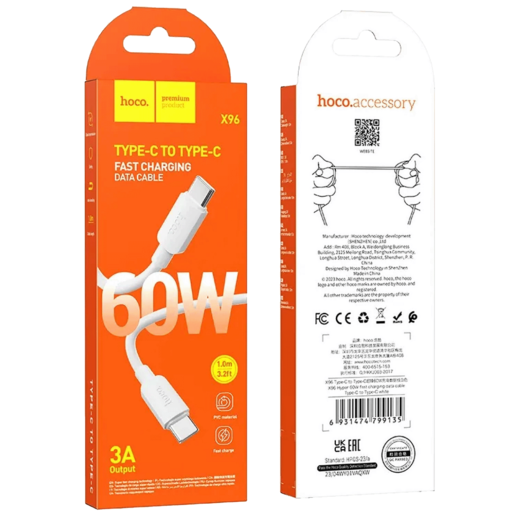 Hoco USB kabl za smartphone, type C, 60W, bijela - X96 Hyper, 60W, White