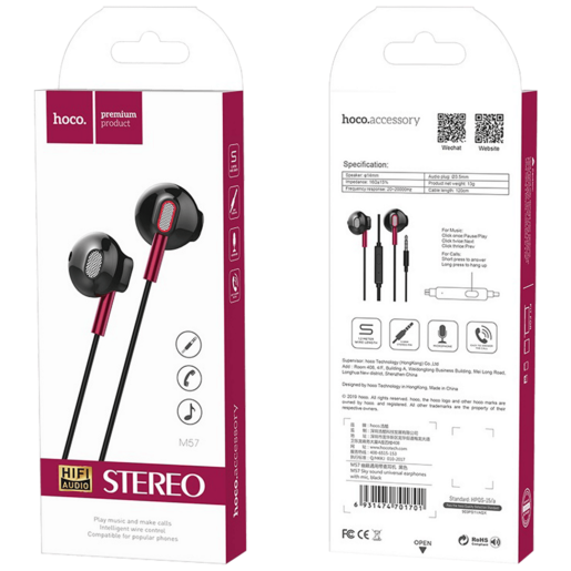 Hoco Slušalice sa mikrofonom, 3.5 mm, dužina kabela 1.2 met, crna - M57 Sky sound, Black