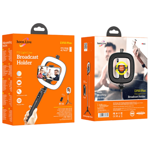 Hoco Držač za smartphone sa svjetlom, 4.7 - 6.5", Bluetooth - LV03 Plus Showfull