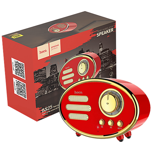 Hoco Zvučnik bežični, Bluetooth, retro, 1200 mAh, 5 h, 5 W, crvena - BS25 Time, Bluetooth, retro, red