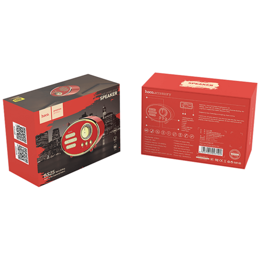 Hoco Zvučnik bežični, Bluetooth, retro, 1200 mAh, 5 h, 5 W, crvena - BS25 Time, Bluetooth, retro, red