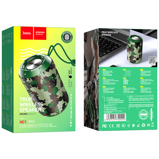 Hoco Zvučnik bežični, Hoco HC1, Bluetooth, 1200mAh, 5W, IPX5 - HC1 Camouflage Green