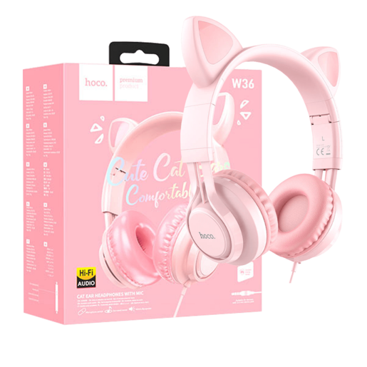 Hoco Slušalice sa mikrofonom, mačje uši, pink - W36 slušalice Mačje uši,Pink